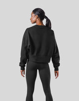 Woven Label Cropped Crewneck Sweat - Black