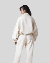 Loose Fit Zip Up Sweat Jacket - Ivory