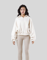 Loose Fit Zip Up Sweat Jacket - Ivory