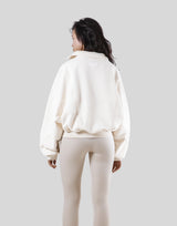 Loose Fit Zip Up Sweat Jacket - Ivory