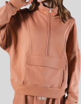 Half Zip 2Way Pocket Sweat Jacket - Coral