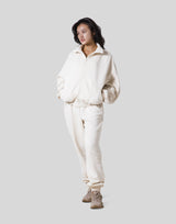 Loose Fit Zip Up Sweat Jacket - Ivory