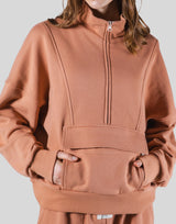 Half Zip 2Way Pocket Sweat Jacket - Coral