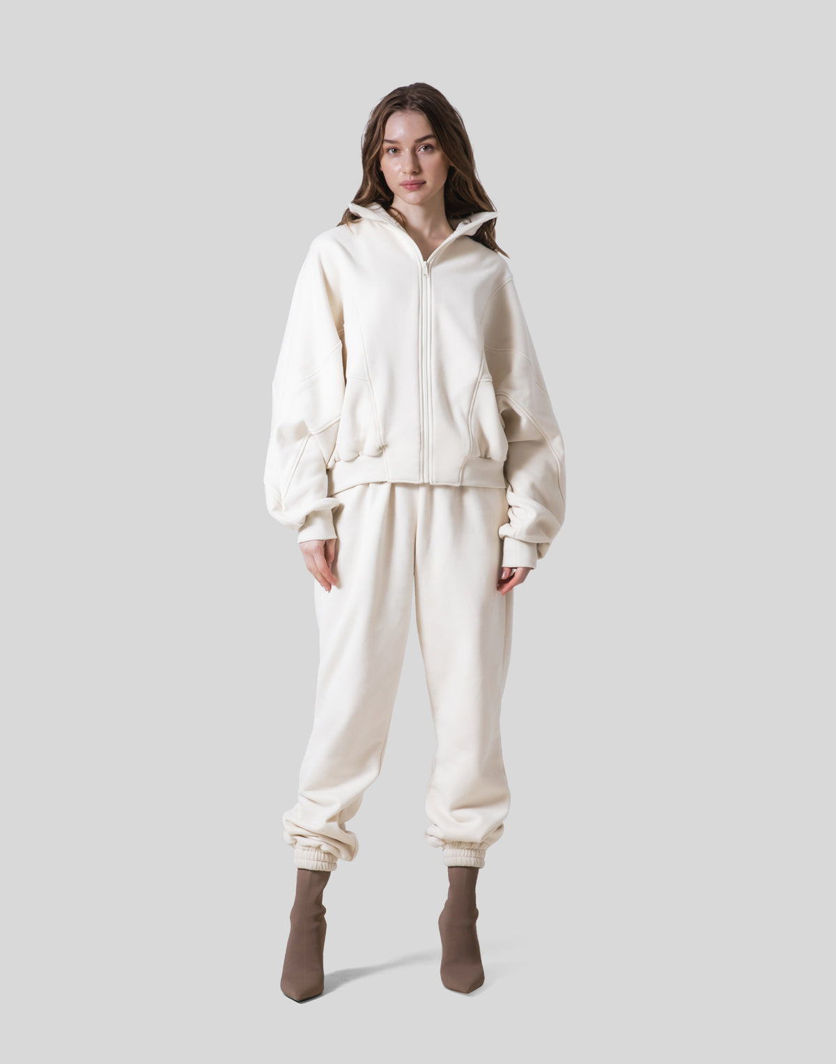 Loose Fit Zip Up Sweat Jacket - Ivory