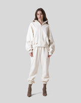 Loose Fit Zip Up Sweat Jacket - Ivory