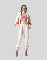 Loose Fit Zip Up Sweat Jacket - Ivory / Coral