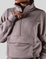Half Zip 2Way Pocket Sweat Jacket - Greige