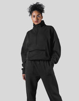 Half Zip 2Way Pocket Sweat Jacket - Black