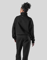 Half Zip 2Way Pocket Sweat Jacket - Black