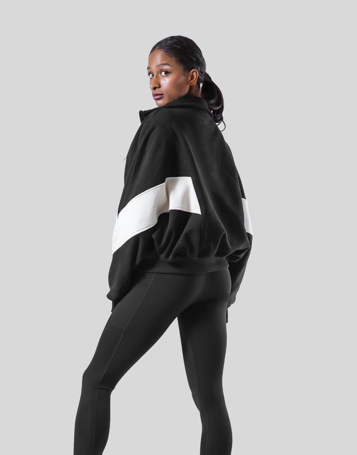 Loose Fit Zip Up Sweat Jacket - Black