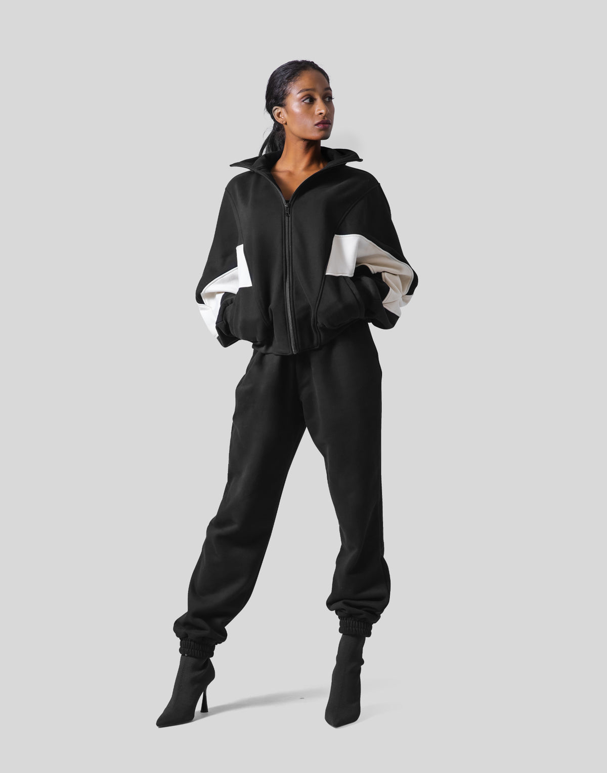 Loose Fit Zip Up Sweat Jacket - Black
