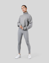 High Neck Cropped Sweat Shirt - Grey