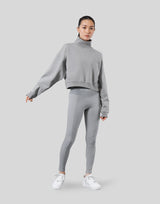 High Neck Cropped Sweat Shirt - Grey