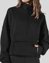 Half Zip 2Way Pocket Sweat Jacket - Black