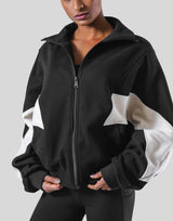 Loose Fit Zip Up Sweat Jacket - Black