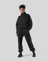 Half Zip 2Way Pocket Sweat Jacket - Black