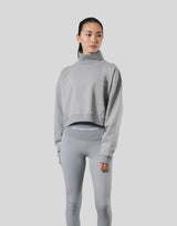 High Neck Cropped Sweat Shirt - Grey