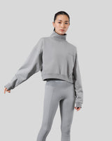 High Neck Cropped Sweat Shirt - Grey