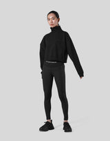 High Neck Cropped Sweat Shirt - Black