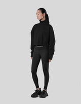 High Neck Cropped Sweat Shirt - Black