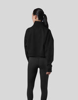 High Neck Cropped Sweat Shirt - Black
