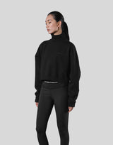 High Neck Cropped Sweat Shirt - Black