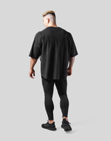 Angle Separate Wide Shoulder Big T-Shirt - Black