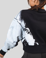 Splash Cropped Crewneck Sweat - Black