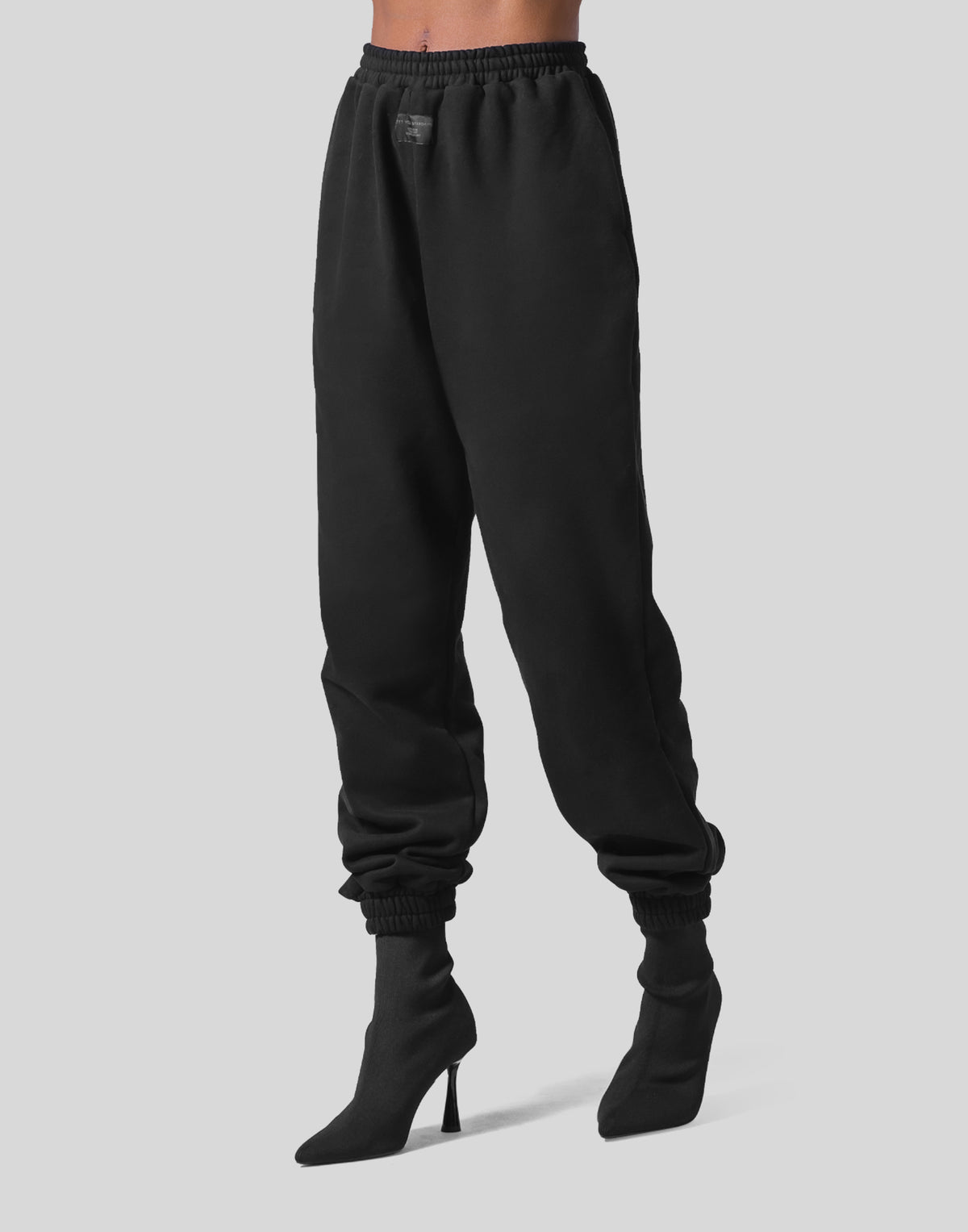 Woven Label Wide Sweat Pants - Black