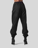 Woven Label Wide Sweat Pants - Black