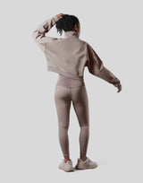 High Neck Cropped Sweat Shirt - Light Brown