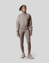 High Neck Cropped Sweat Shirt - Light Brown