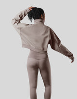 High Neck Cropped Sweat Shirt - Light Brown
