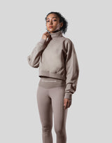 High Neck Cropped Sweat Shirt - Light Brown