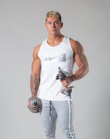 LÝFT Box Logo Standard Fit Stretch Tanktop - White