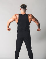 Stretch and Mesh Standard Fit Tanktop - Black