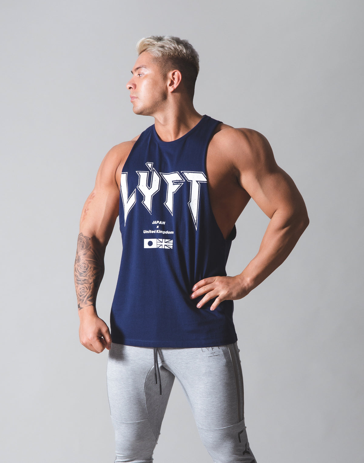 LÝFT London Punk Logo Drop Shoulder Tanktop - Navy