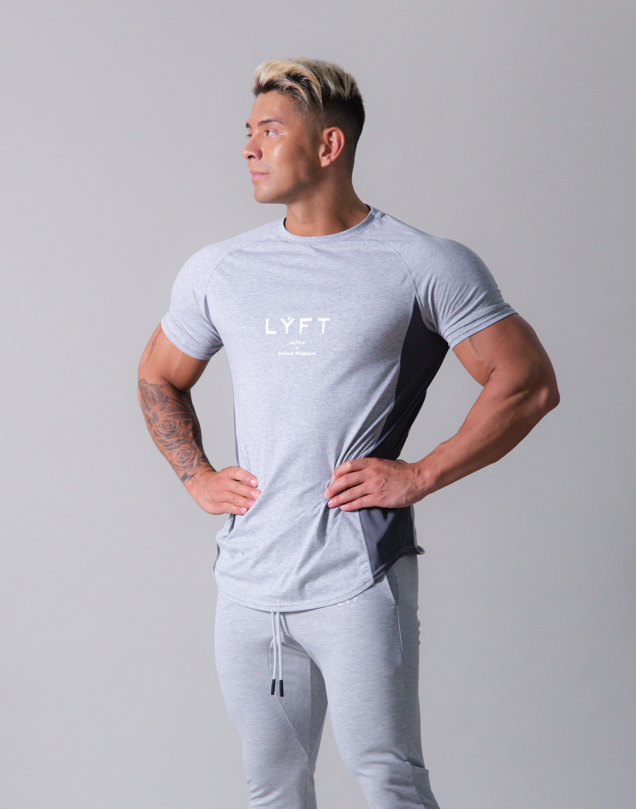 LÝFT Slim Fit Side Mesh T-Shirt - Grey