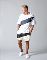 <transcy>Angle Wide Line Big T-shirts --White</transcy>