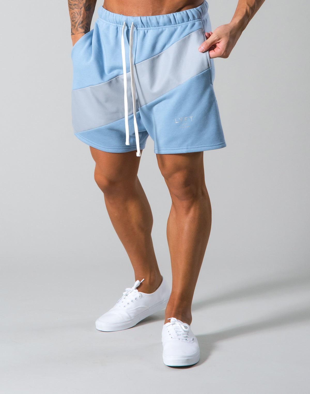 Angle Wide Line Sweat Shorts - L.Blue