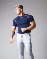 Script Logo Stretch Slim Fit T-Shirt - Navy