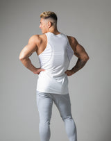 Tiered Mesh Stretch Standard Fit Tanktop - White