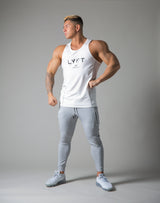 Tiered Mesh Stretch Standard Fit Tanktop - White