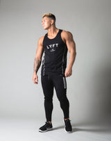 Tiered Mesh Stretch Standard Fit Tanktop - Black