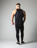 Tiered Mesh Stretch Standard Fit Tanktop - Black