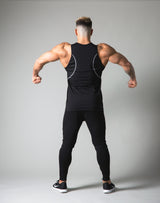 Tiered Mesh Stretch Standard Fit Tanktop - Black