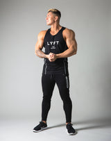 Tiered Mesh Stretch Standard Fit Tanktop - Black