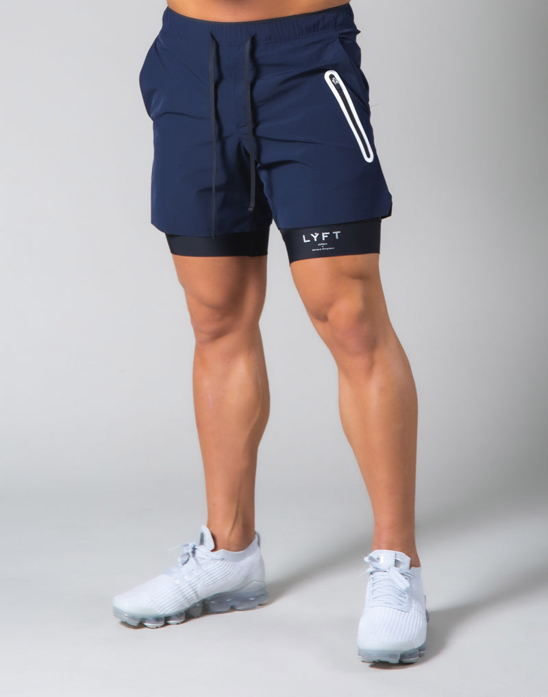 <transcy>2Way Active Shorts / With Leggings --Navy</transcy>