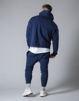 Script Logo 2Way Stretch Warm Pullover Hoodie - Navy