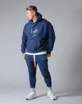 Script Logo 2Way Stretch Warm Pullover Hoodie - Navy